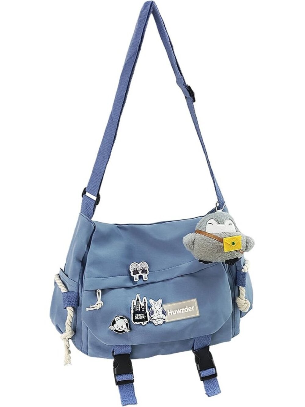 Women's Blue Zipper Cute Pins Aesthetic Shoulder Crossbody Bag